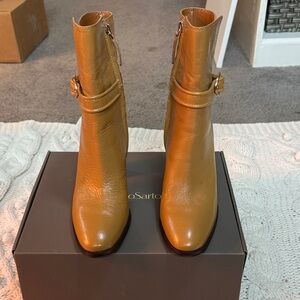 Franco Sarto Women’s Leather Ankle Booties with Buckle Detail